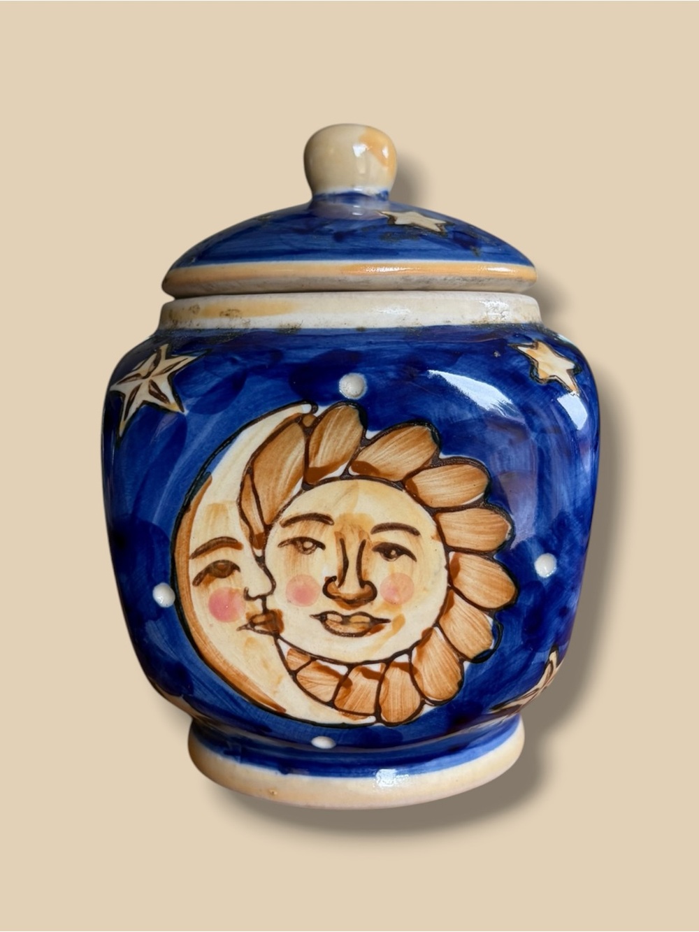 1990s Celestial Moon & Sun Lidded Sugar Bowl